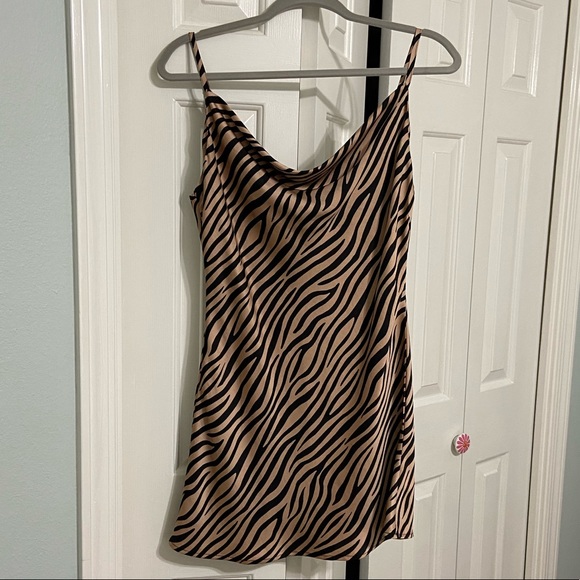 Snuggle Spot Women's Polyester Zebra Pattern Halter Neck Sleeveless Dress (White)